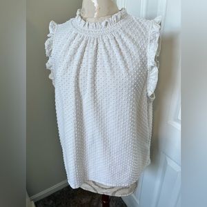 J. Crew White Swiss Dot Ruffle Sleeveless Top